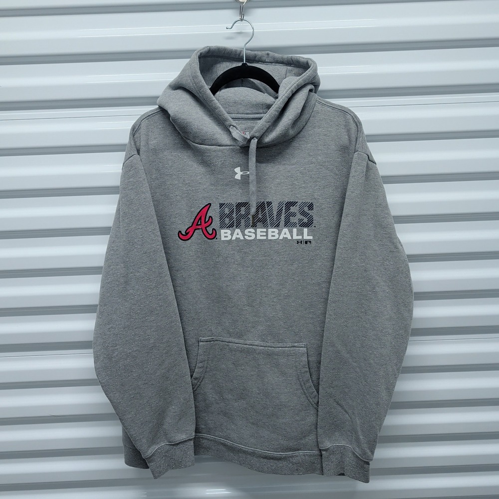 Under Armour Gray Braves Baseball Hoodie with Red Script A